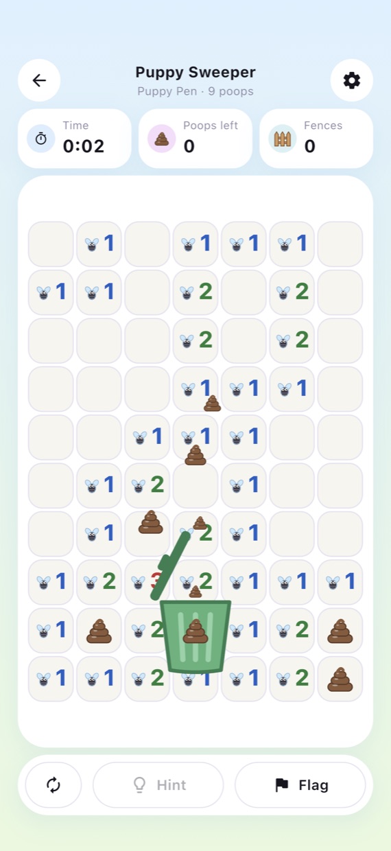 Every poop flying into the trash can once the board is clean